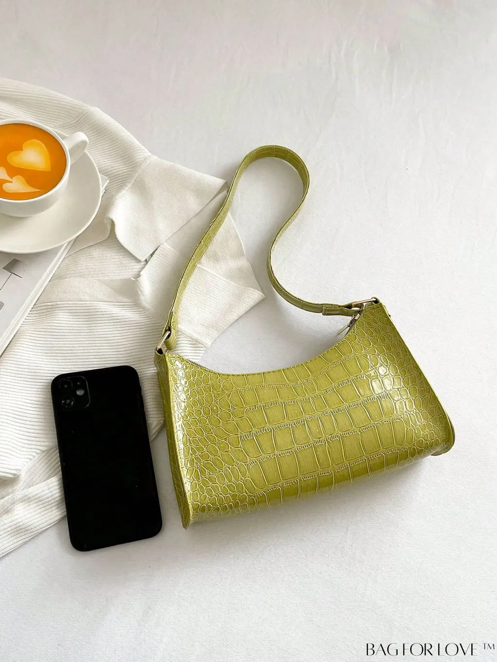 BagForLove - Crocodile Embossed Baguette Handbag