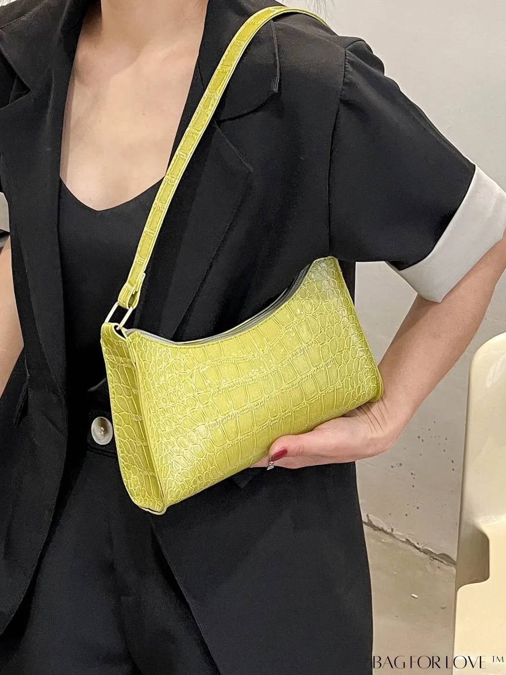 BagForLove - Crocodile Embossed Baguette Handbag