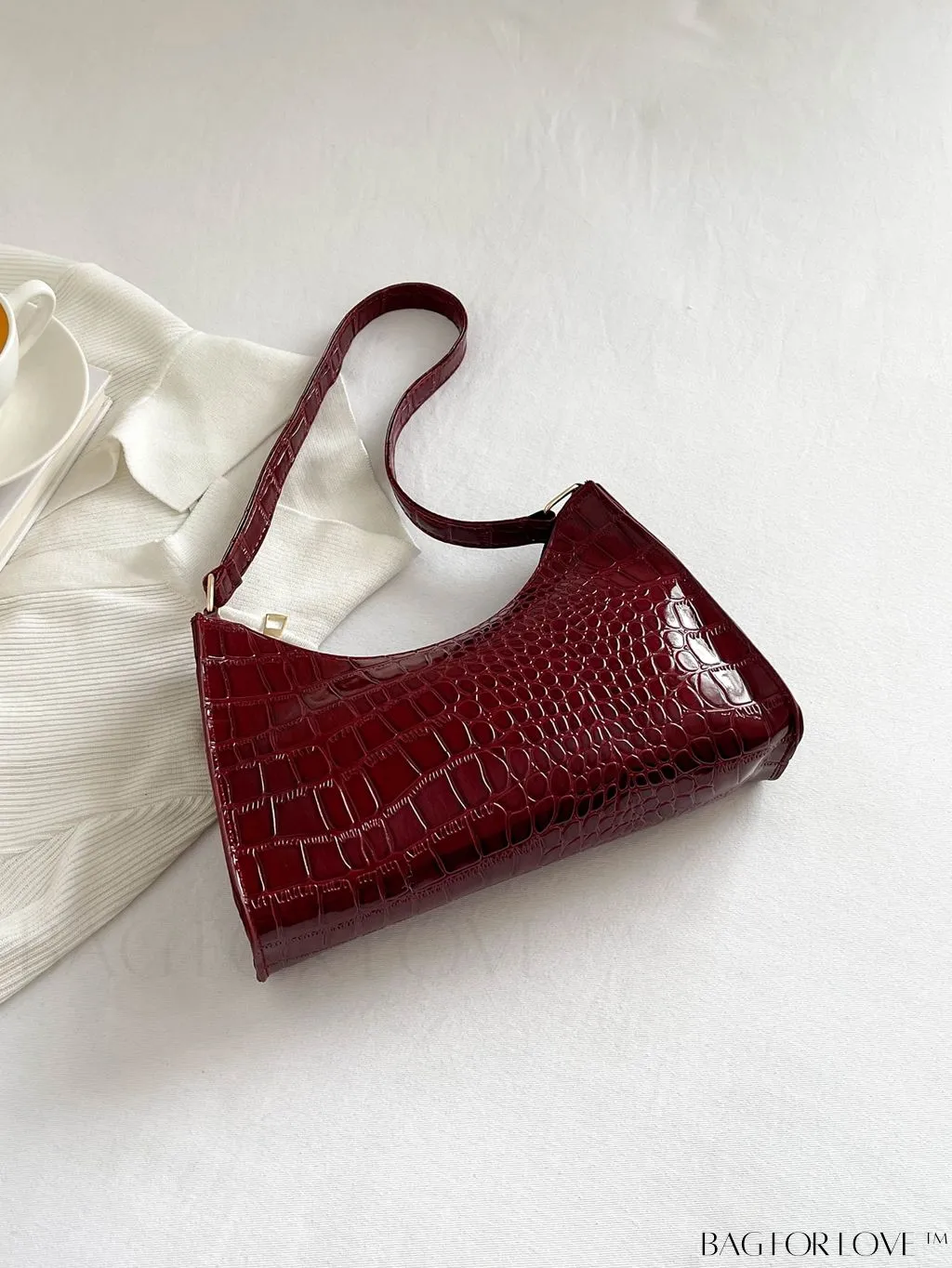 BagForLove - Crocodile Embossed Baguette Handbag