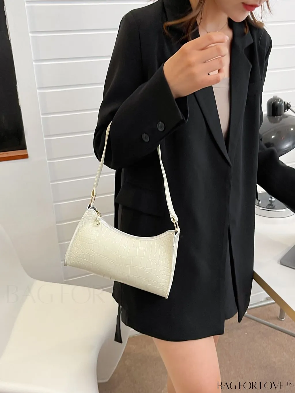 BagForLove - Crocodile Embossed Baguette Handbag