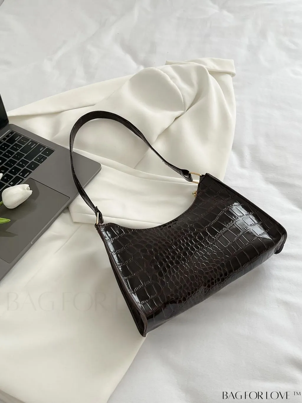 BagForLove - Crocodile Embossed Baguette Handbag