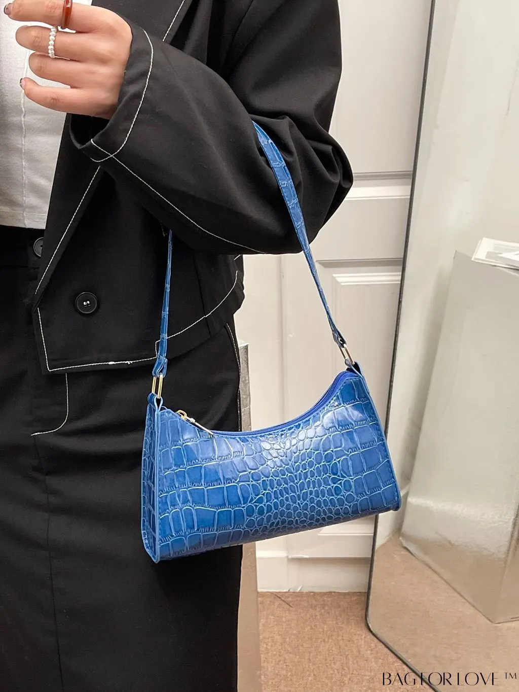 BagForLove - Crocodile Embossed Baguette Handbag