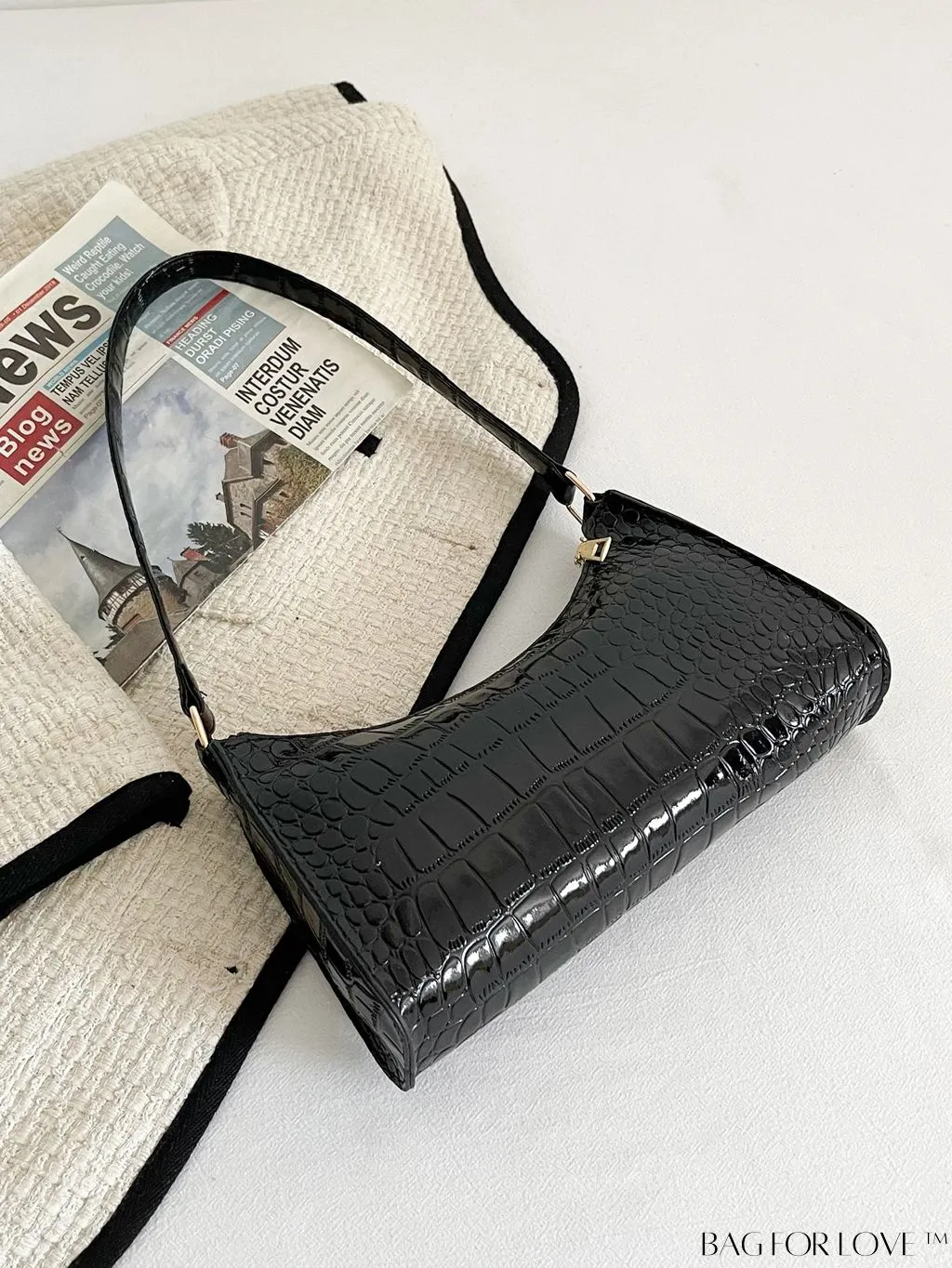 BagForLove - Crocodile Embossed Baguette Handbag