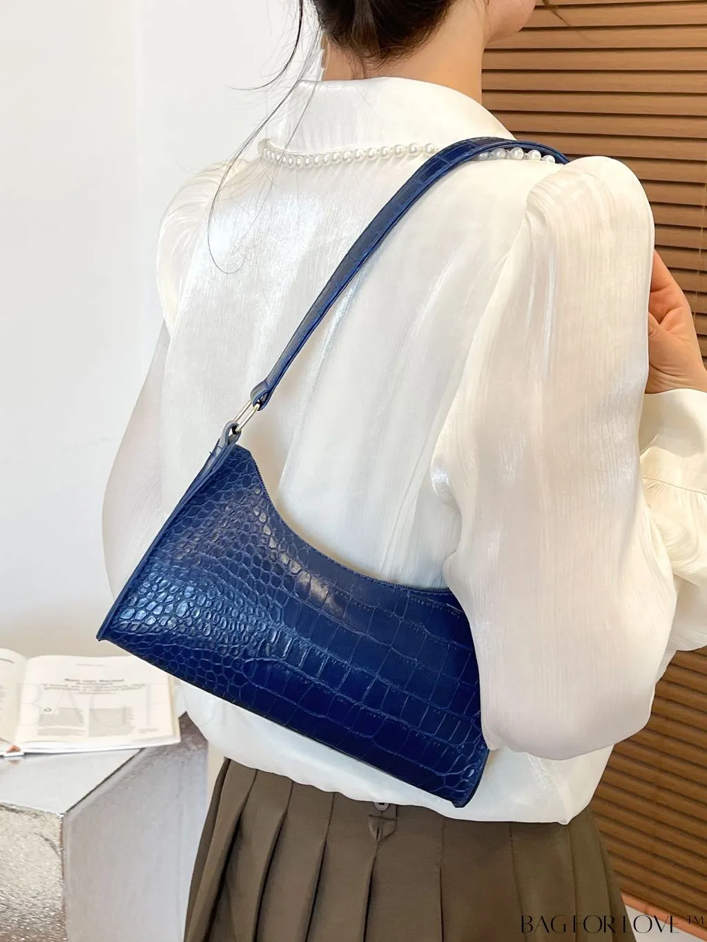 BagForLove - Crocodile Embossed Baguette Handbag