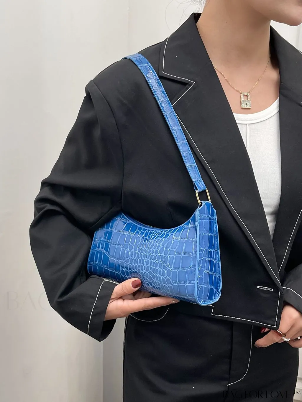 BagForLove - Crocodile Embossed Baguette Handbag