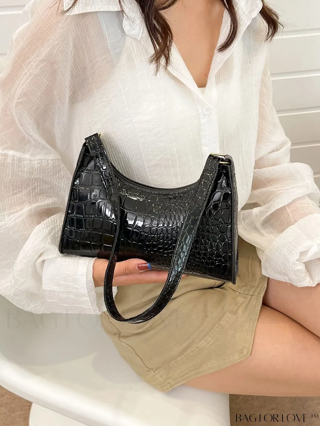 BagForLove - Crocodile Embossed Baguette Handbag