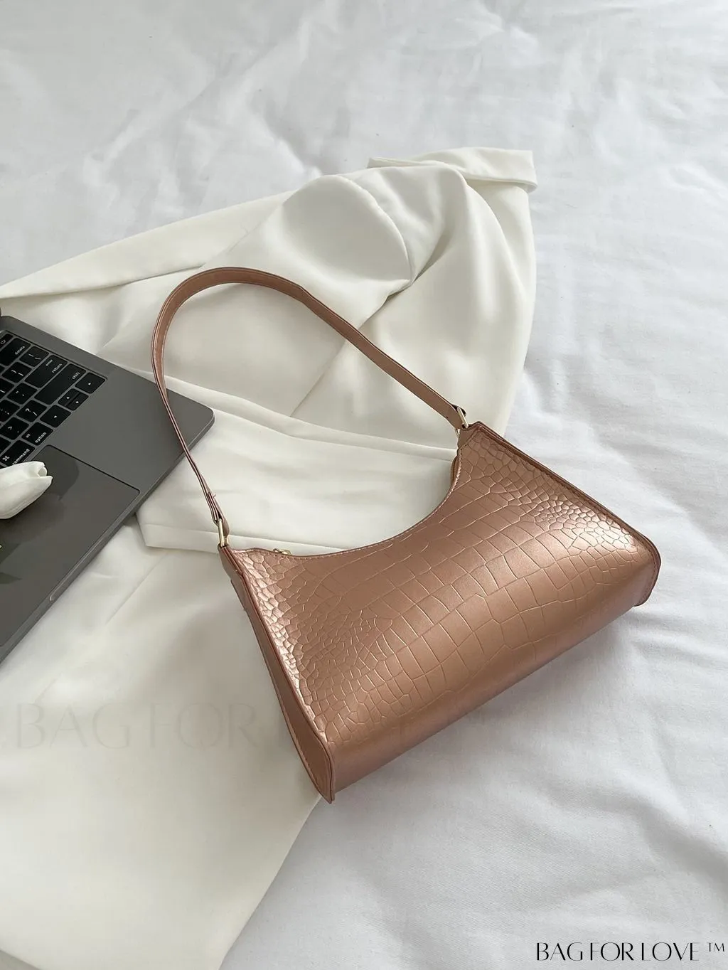 BagForLove - Crocodile Embossed Baguette Handbag