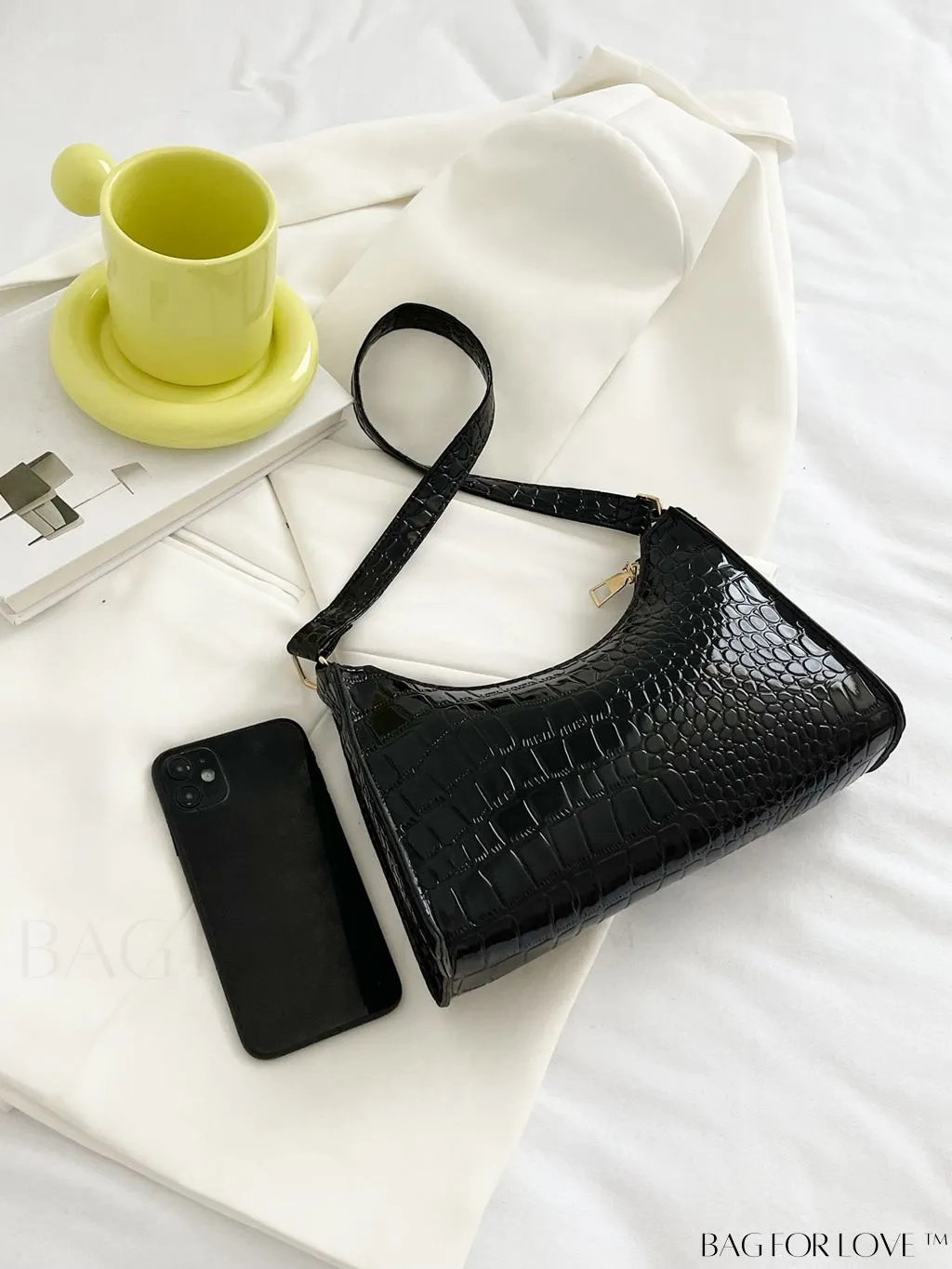 BagForLove - Crocodile Embossed Baguette Handbag