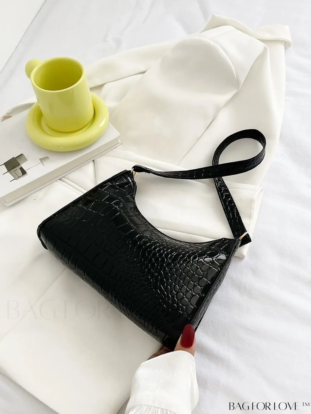BagForLove - Crocodile Embossed Baguette Handbag