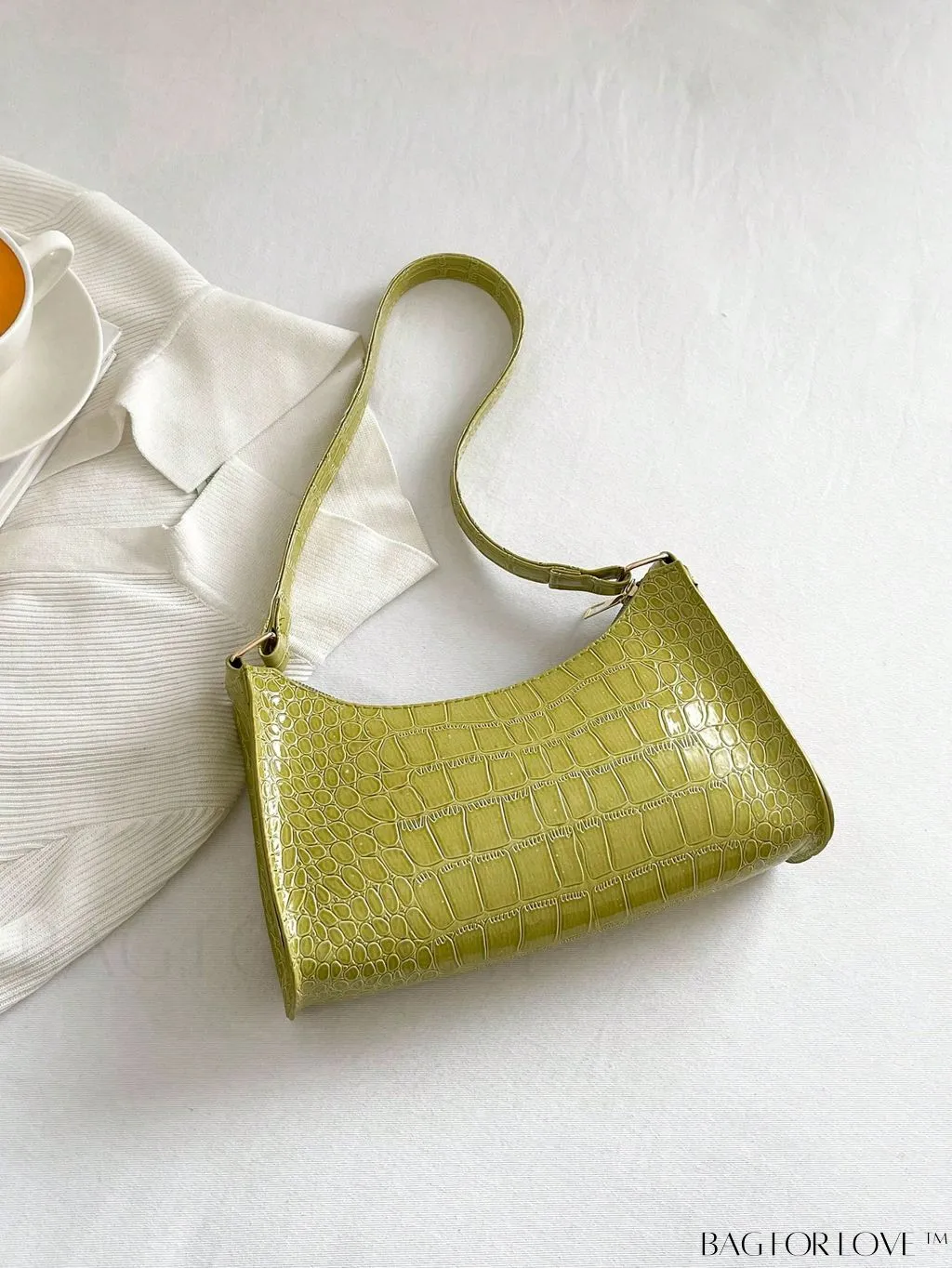 BagForLove - Crocodile Embossed Baguette Handbag