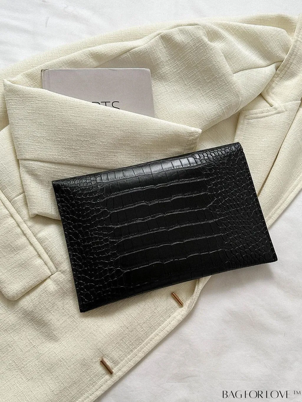 BagForLove - Elegant Metal-Decorated Crocodile Embossed Envelope Bag