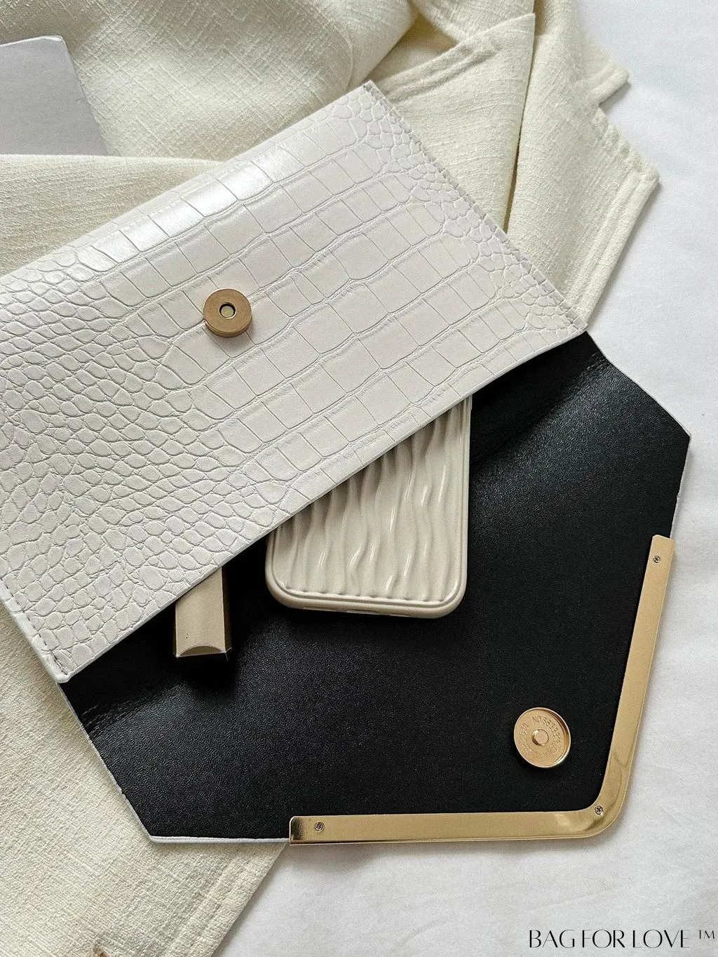 BagForLove - Elegant Metal-Decorated Crocodile Embossed Envelope Bag
