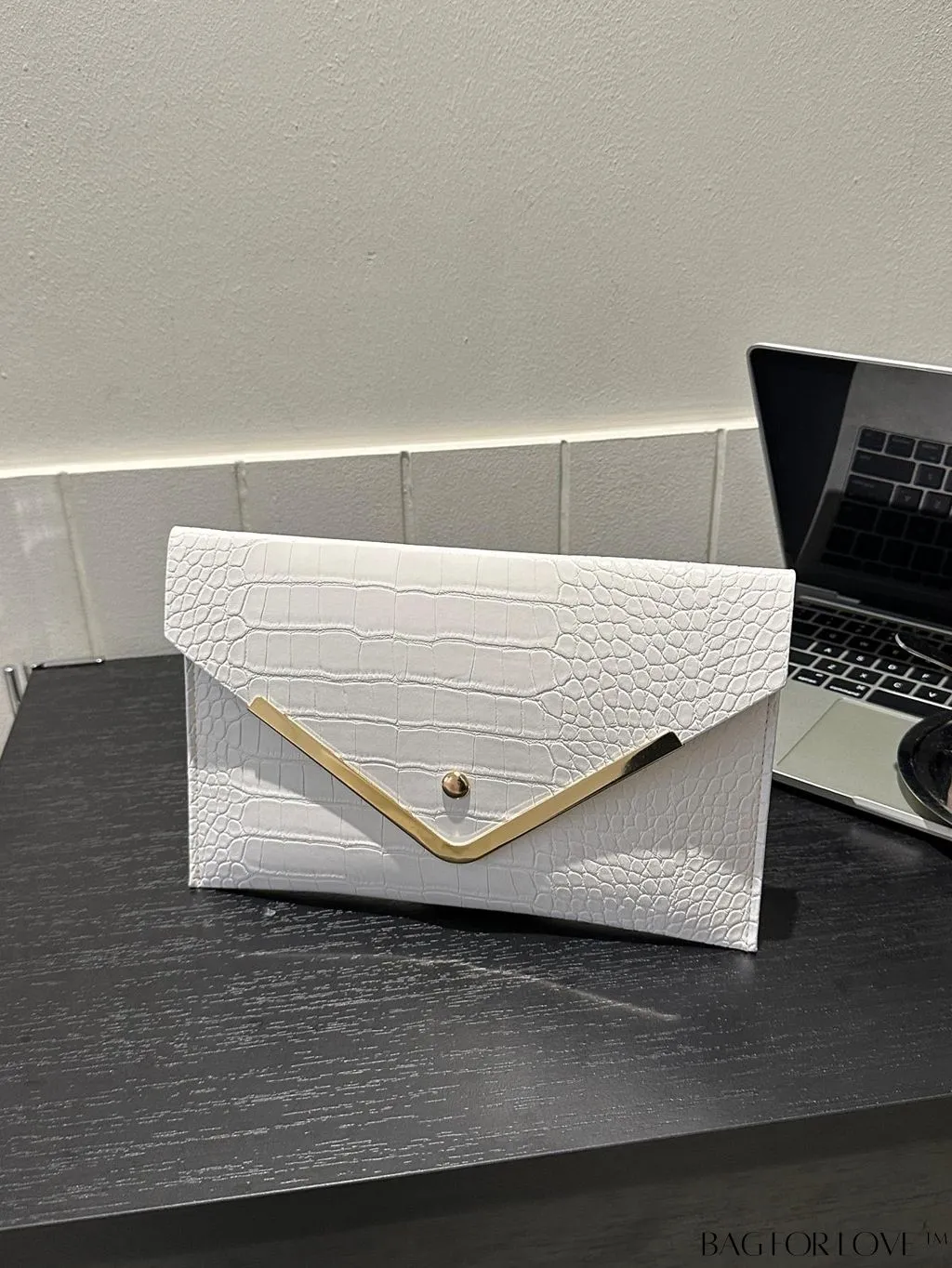 BagForLove - Elegant Metal-Decorated Crocodile Embossed Envelope Bag