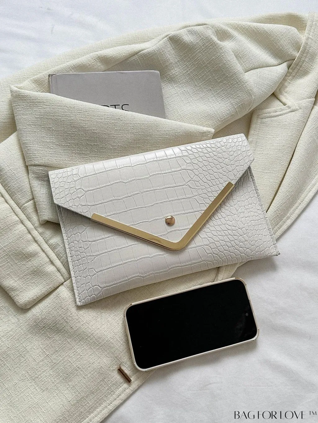 BagForLove - Elegant Metal-Decorated Crocodile Embossed Envelope Bag