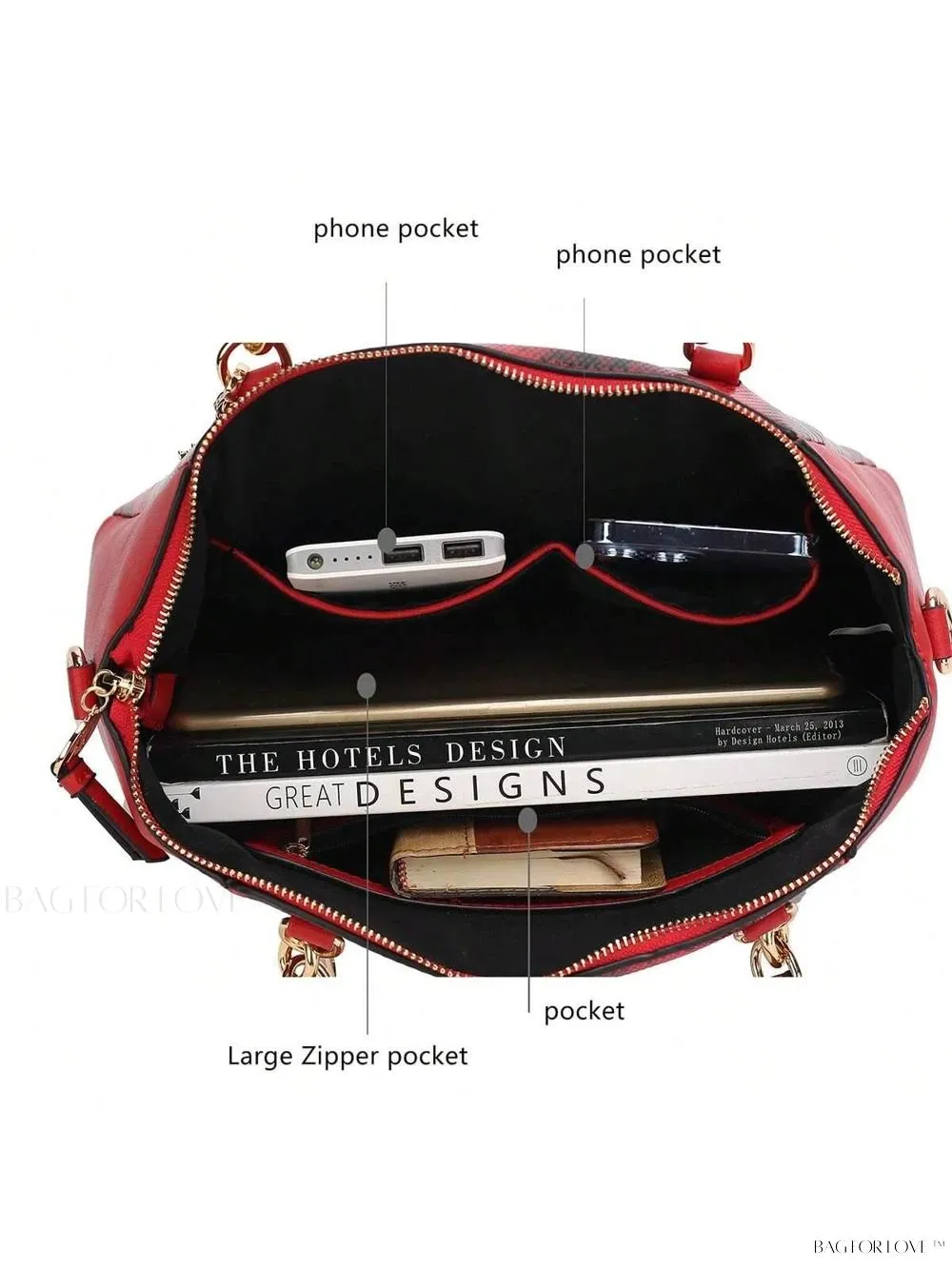 BagForLove - Elegant Snake Embossed Large Capacity Shoulder Bag Set