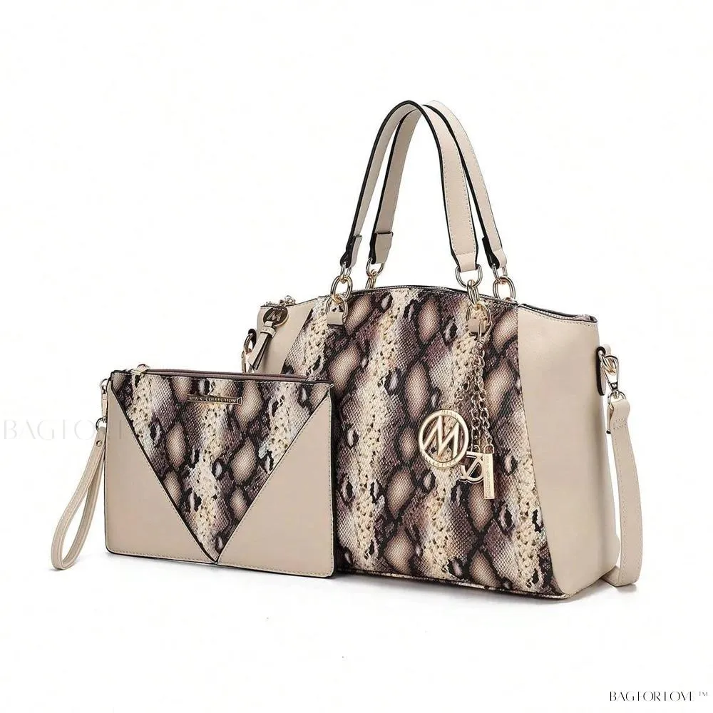 BagForLove - Elegant Snake Embossed Large Capacity Shoulder Bag Set