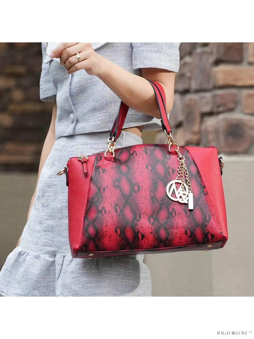 BagForLove - Elegant Snake Embossed Large Capacity Shoulder Bag Set