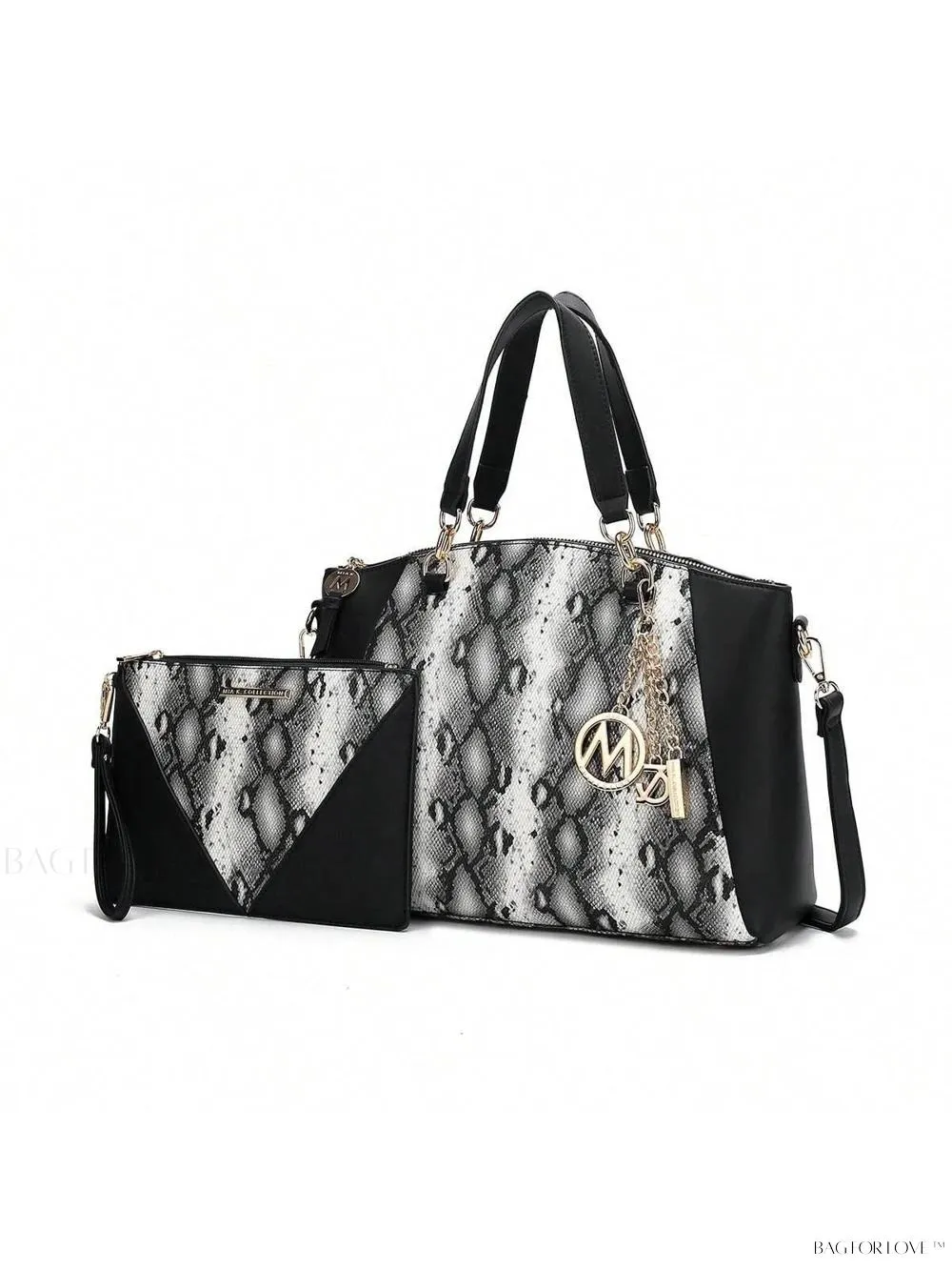 BagForLove - Elegant Snake Embossed Large Capacity Shoulder Bag Set