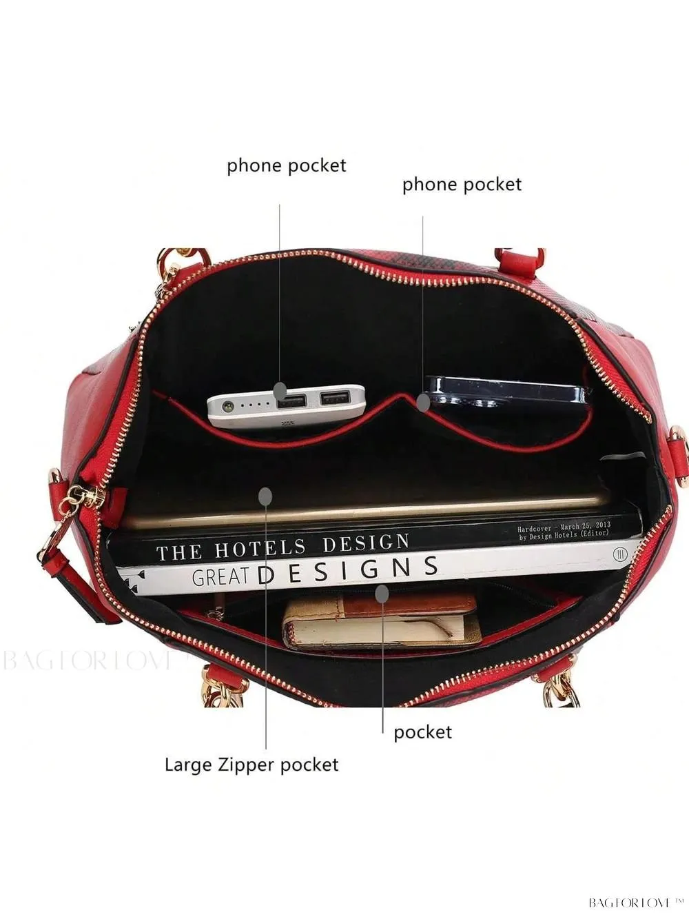 BagForLove - Elegant Snake Embossed Large Capacity Shoulder Bag Set