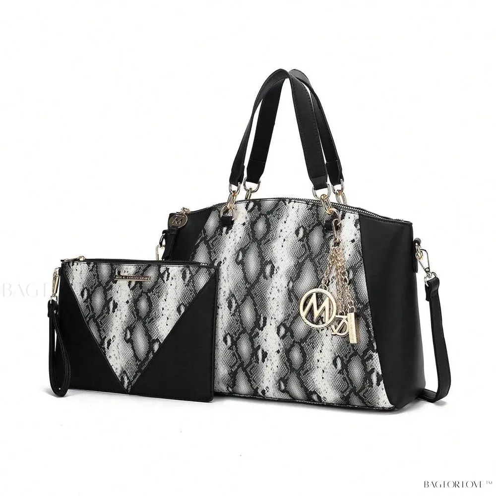 BagForLove - Elegant Snake Embossed Large Capacity Shoulder Bag Set