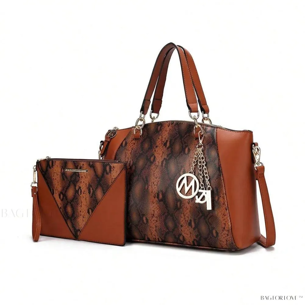 BagForLove - Elegant Snake Embossed Large Capacity Shoulder Bag Set