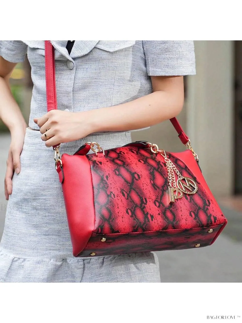 BagForLove - Elegant Snake Embossed Large Capacity Shoulder Bag Set
