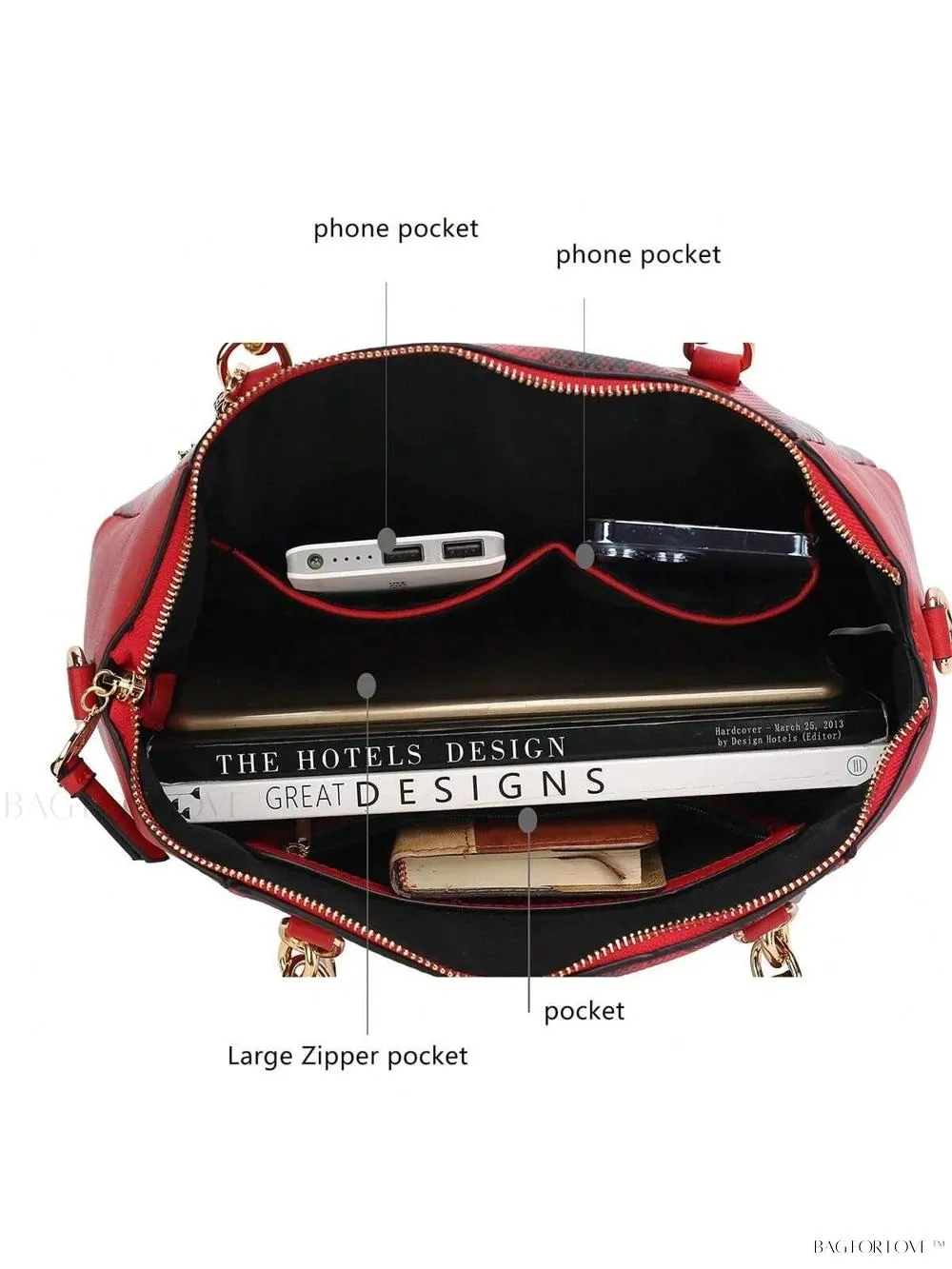BagForLove - Elegant Snake Embossed Large Capacity Shoulder Bag Set