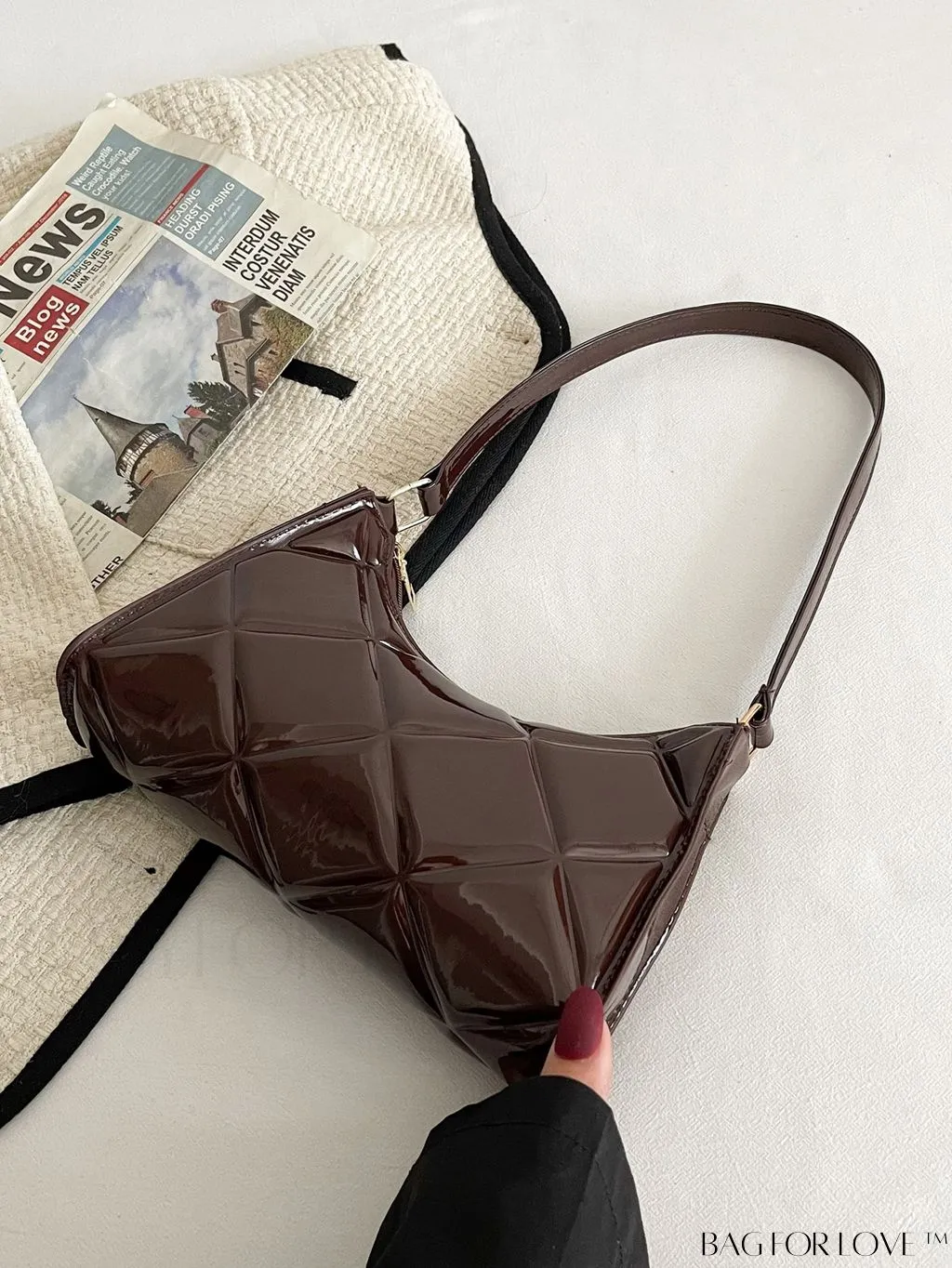 BagForLove - Embossed Baguette Handbag - Sleek and Minimalist Design