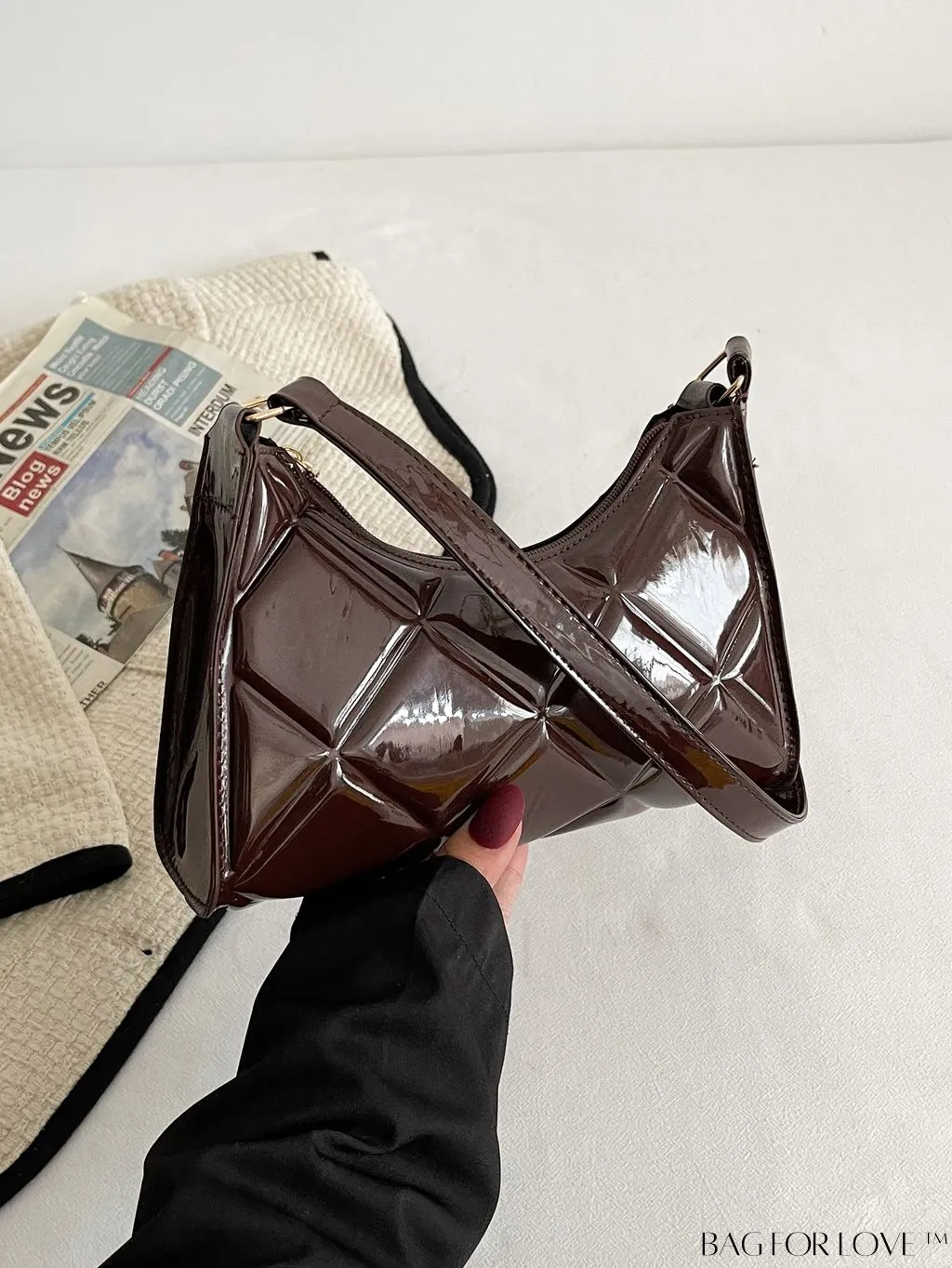 BagForLove - Embossed Baguette Handbag - Sleek and Minimalist Design