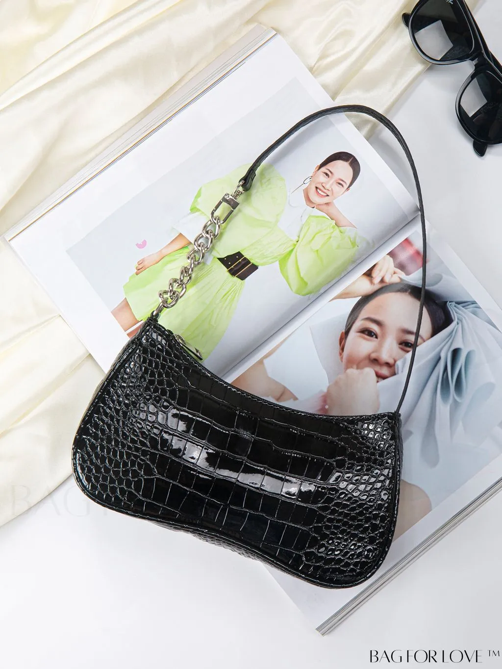 BagForLove - Embossed Crocodile Baguette Purse