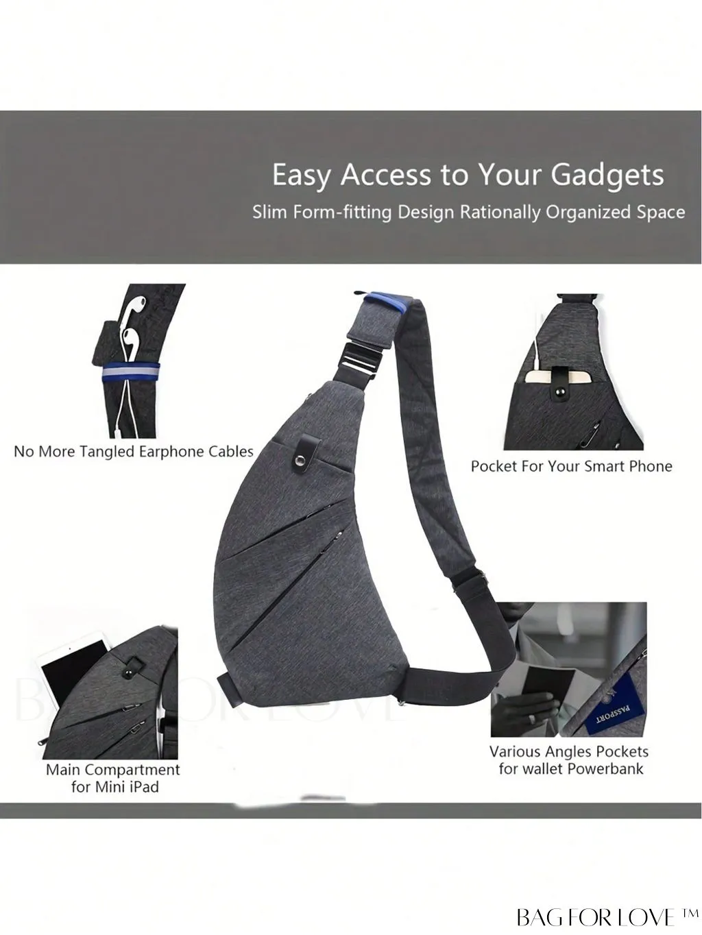 BagForLove - Sleek Anti-Theft Crossbody Sling Bag - Multi-Pocket Design