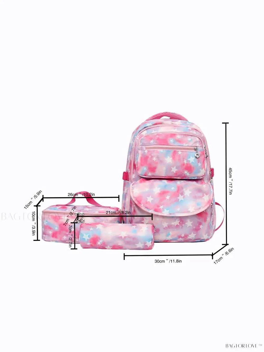 BagForLove - Star Graphic Backpack Trio With Pen Case For University Students