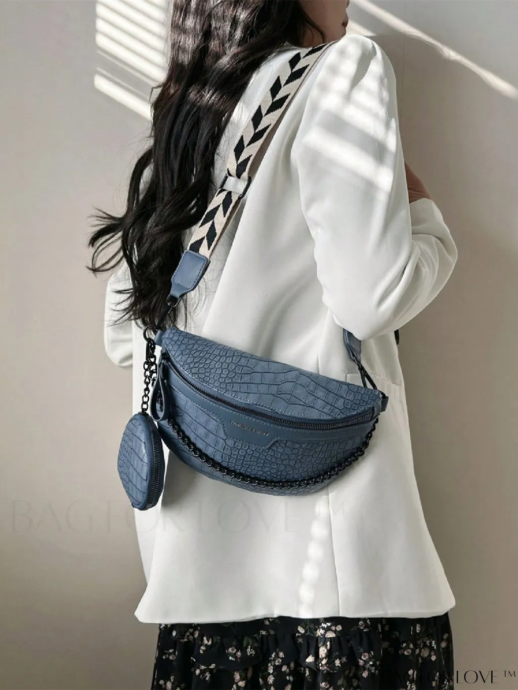 BagForLove - Stylish Crocodile Embossed PU Fanny Pack with Coin Purse