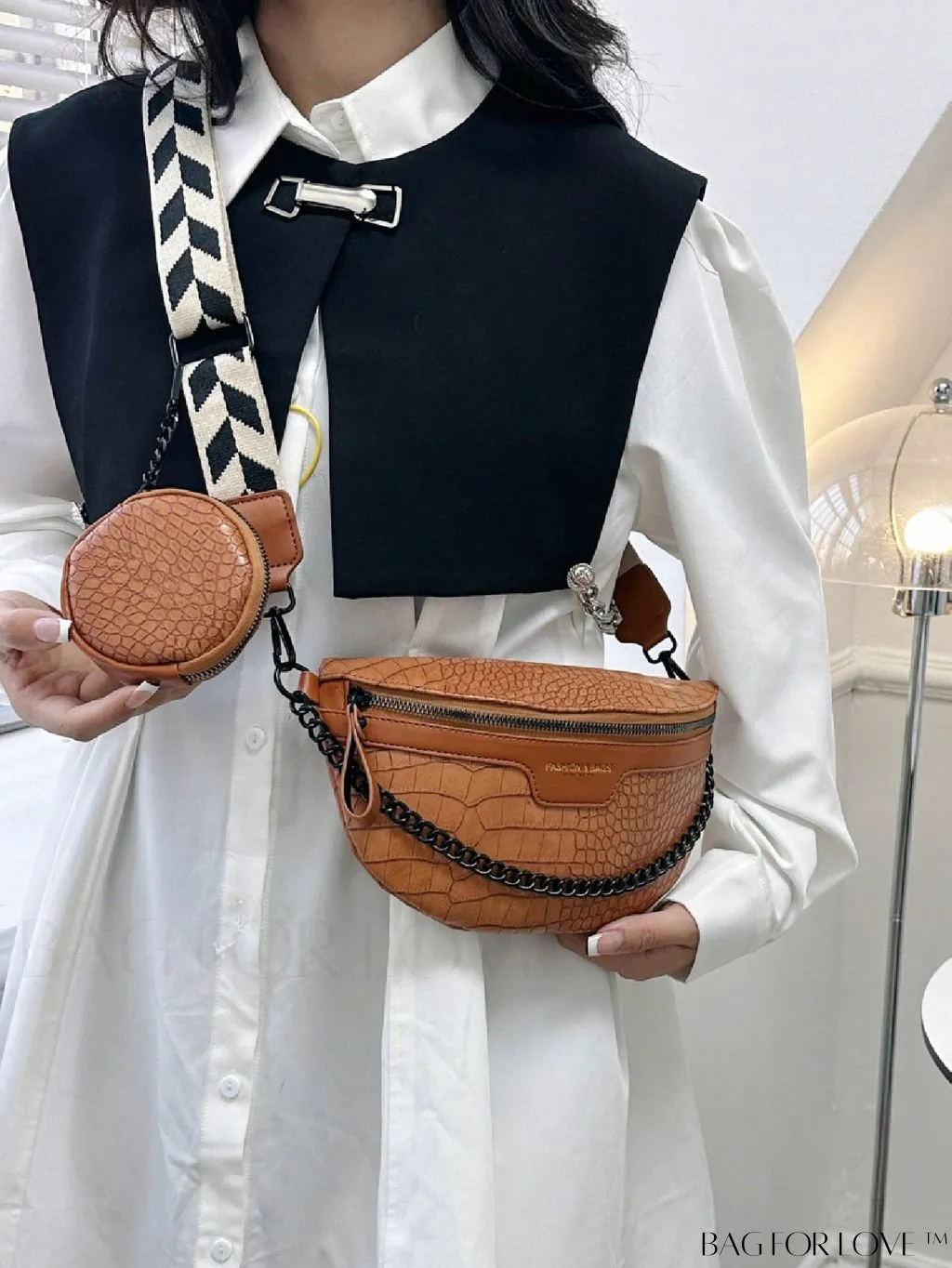 BagForLove - Stylish Crocodile Embossed PU Fanny Pack with Coin Purse