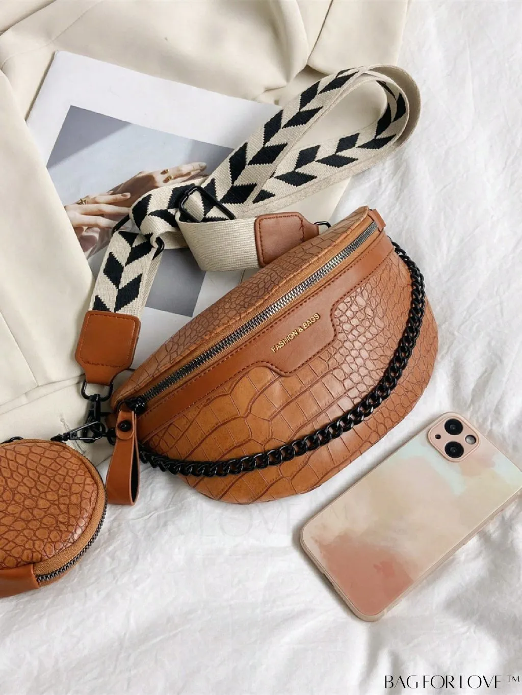 BagForLove - Stylish Crocodile Embossed PU Fanny Pack with Coin Purse