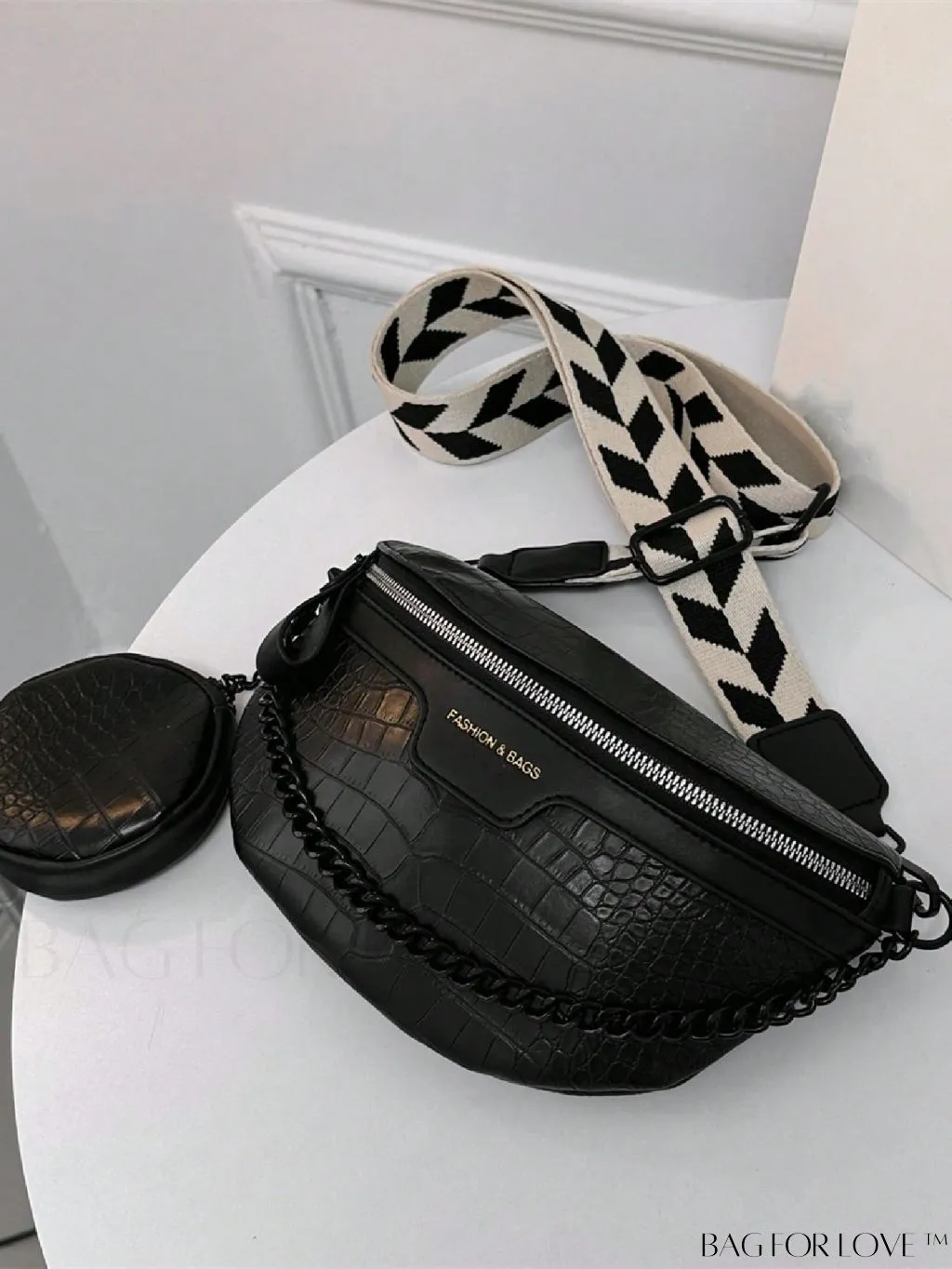 BagForLove - Stylish Crocodile Embossed PU Fanny Pack with Coin Purse
