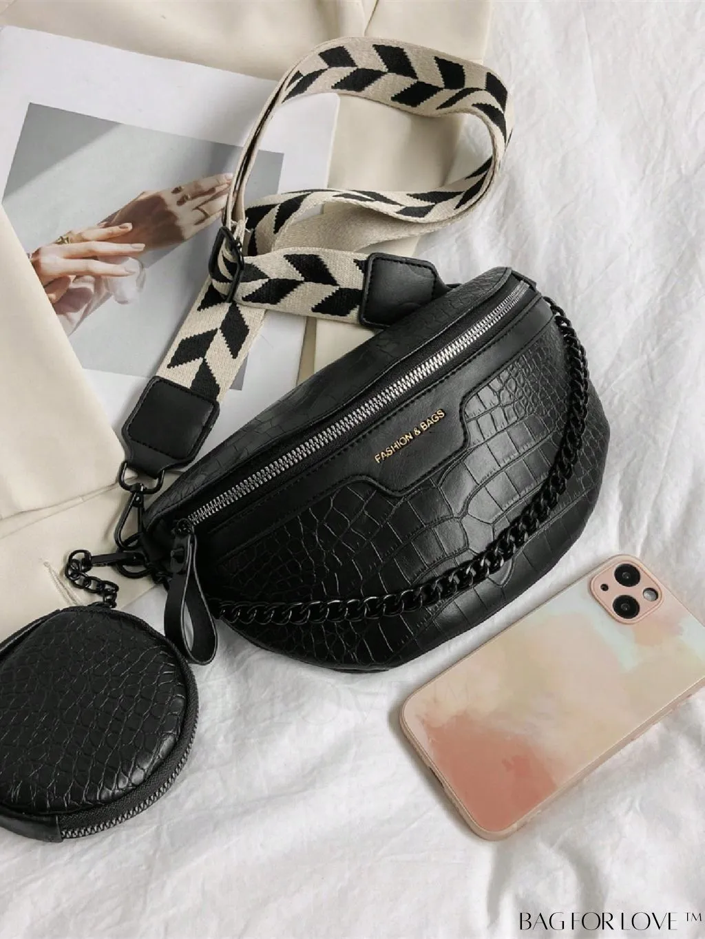 BagForLove - Stylish Crocodile Embossed PU Fanny Pack with Coin Purse