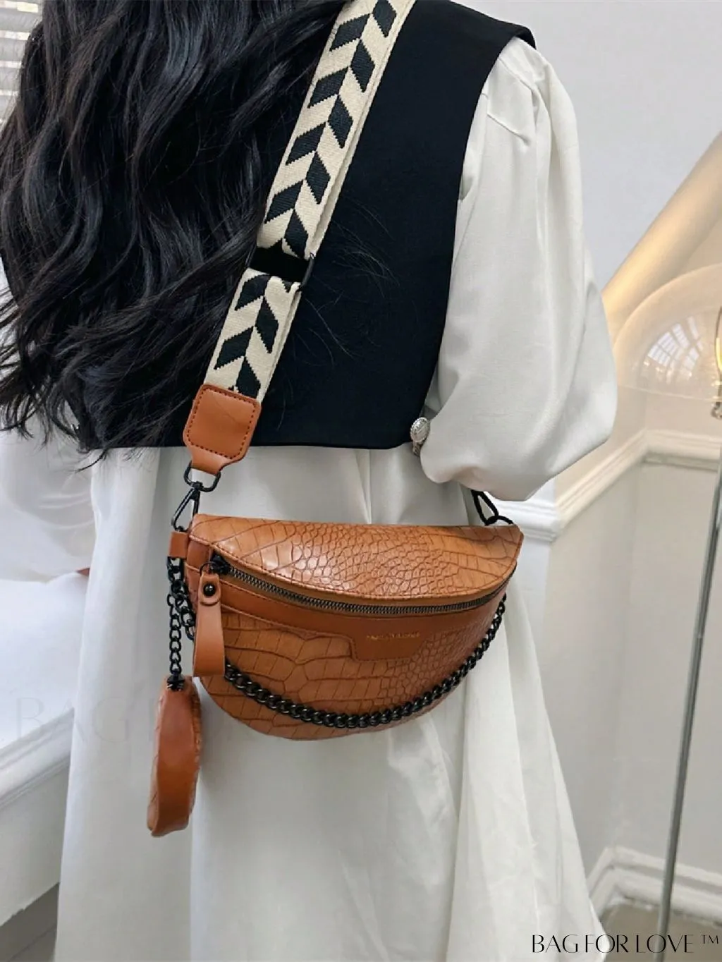 BagForLove - Stylish Crocodile Embossed PU Fanny Pack with Coin Purse