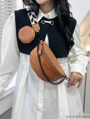 BagForLove - Stylish Crocodile Embossed PU Fanny Pack with Coin Purse