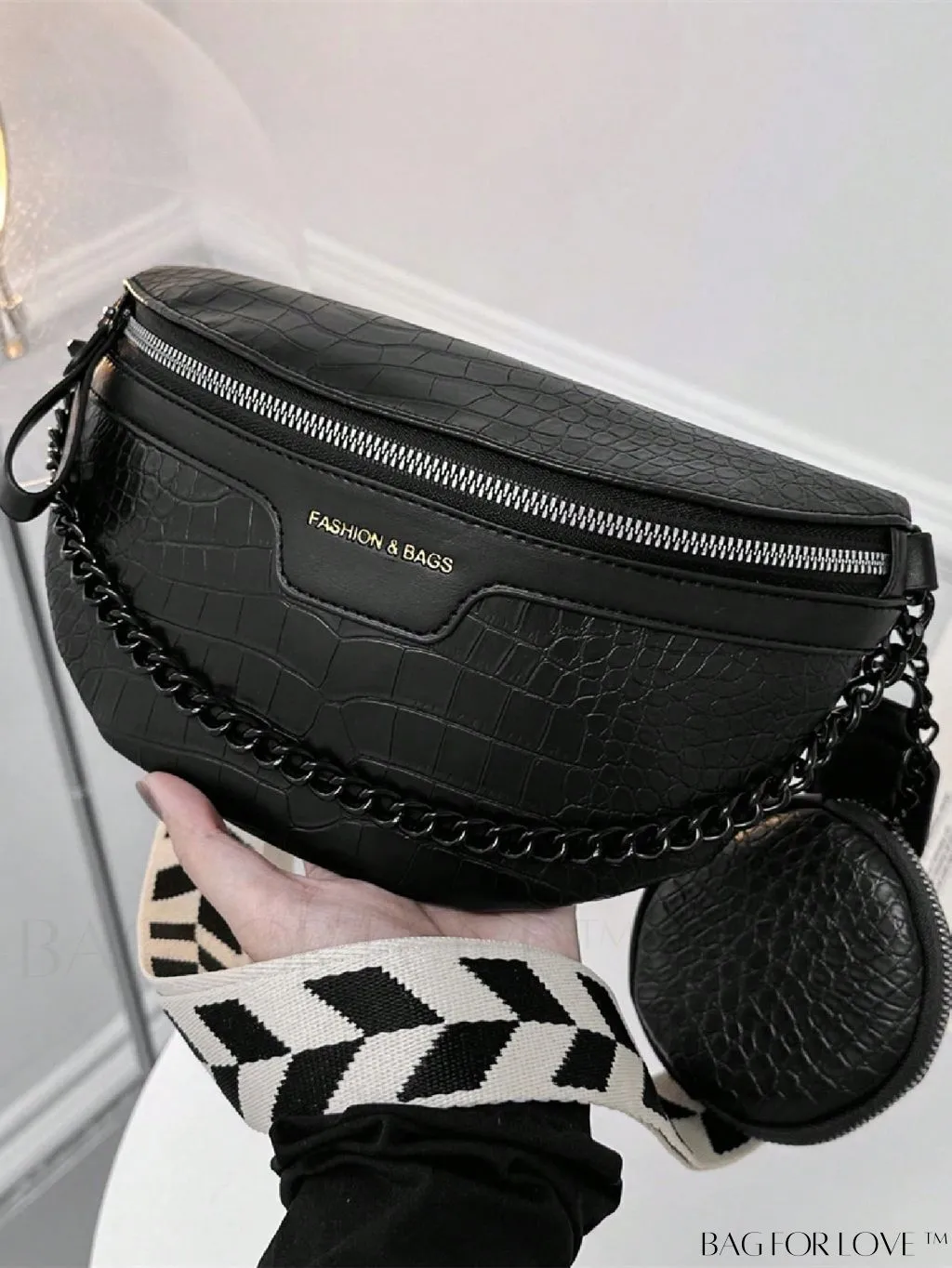 BagForLove - Stylish Crocodile Embossed PU Fanny Pack with Coin Purse