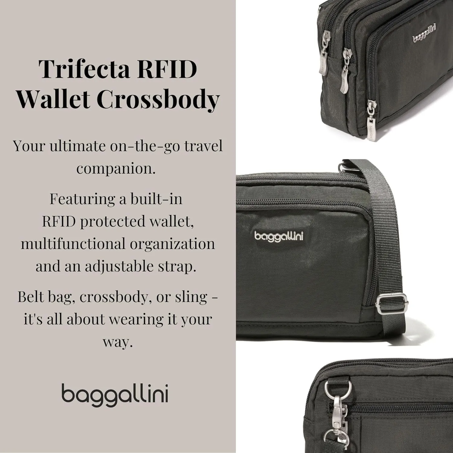 Baggallini Women Triple Zip Bag with Wallet