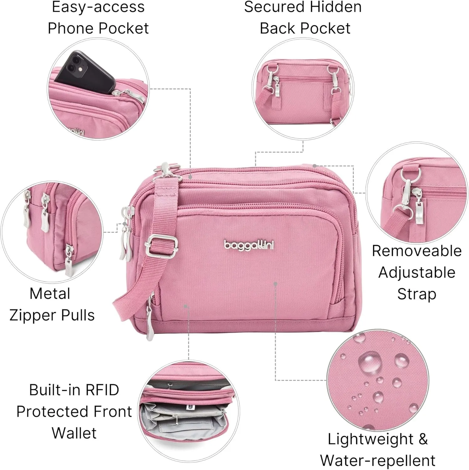Baggallini Women Triple Zip Bag with Wallet