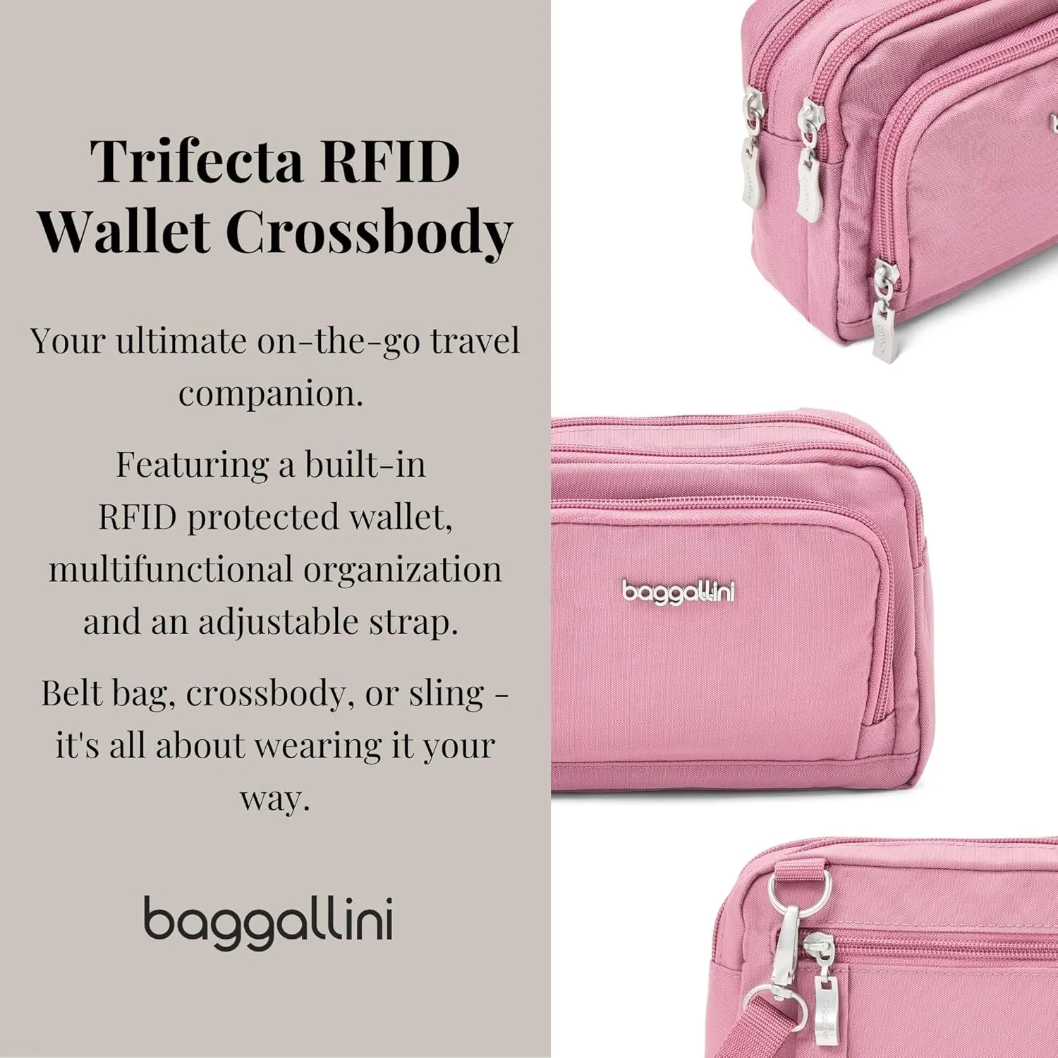 Baggallini Women Triple Zip Bag with Wallet