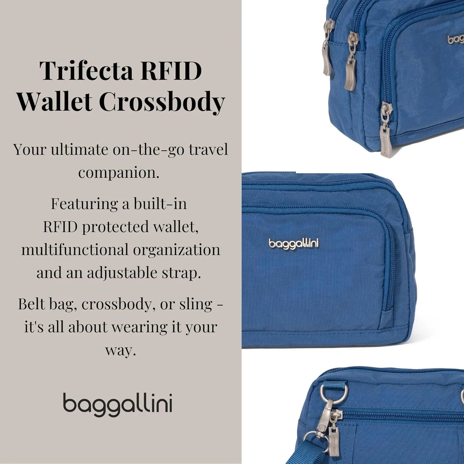 Baggallini Women Triple Zip Bag with Wallet