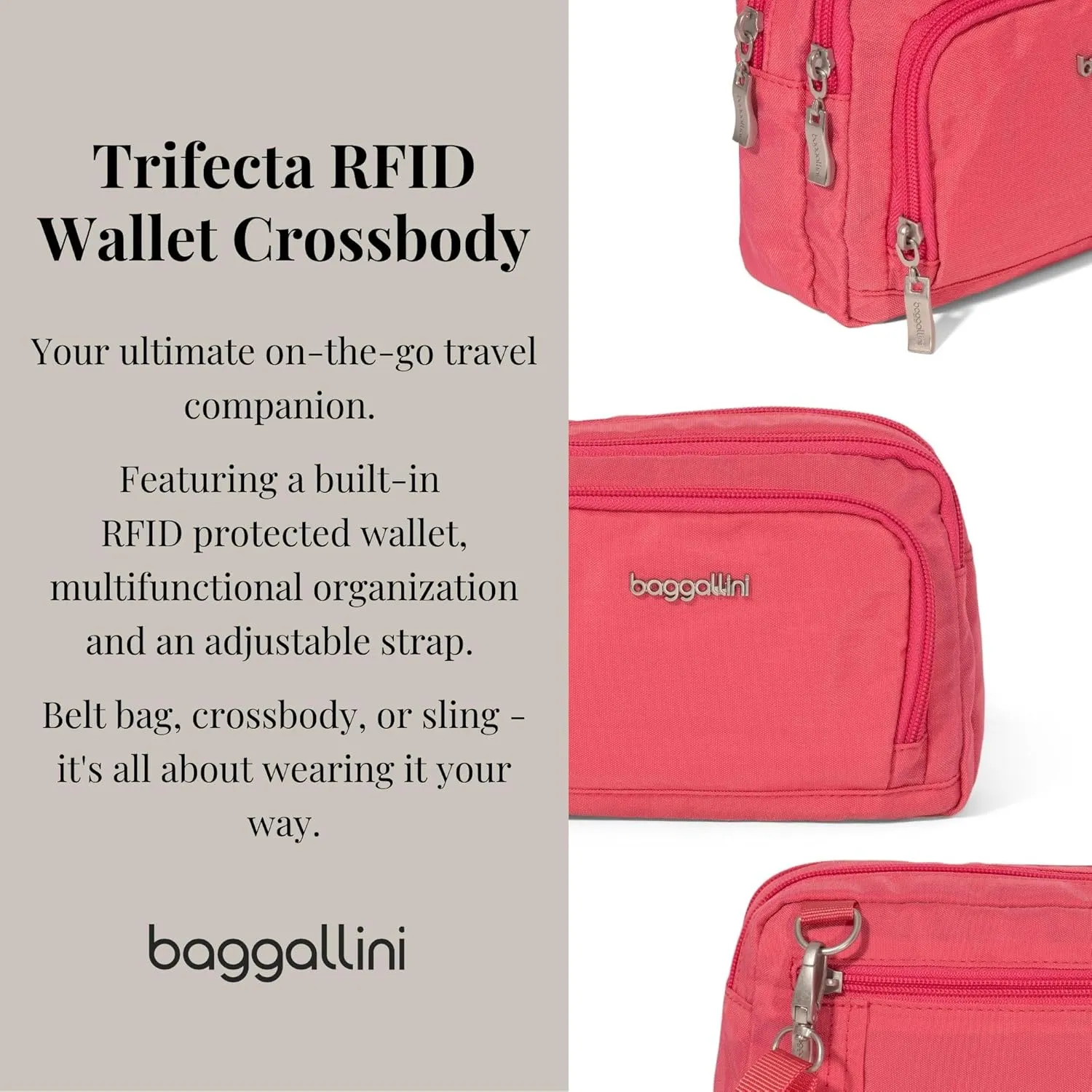Baggallini Women Triple Zip Bag with Wallet
