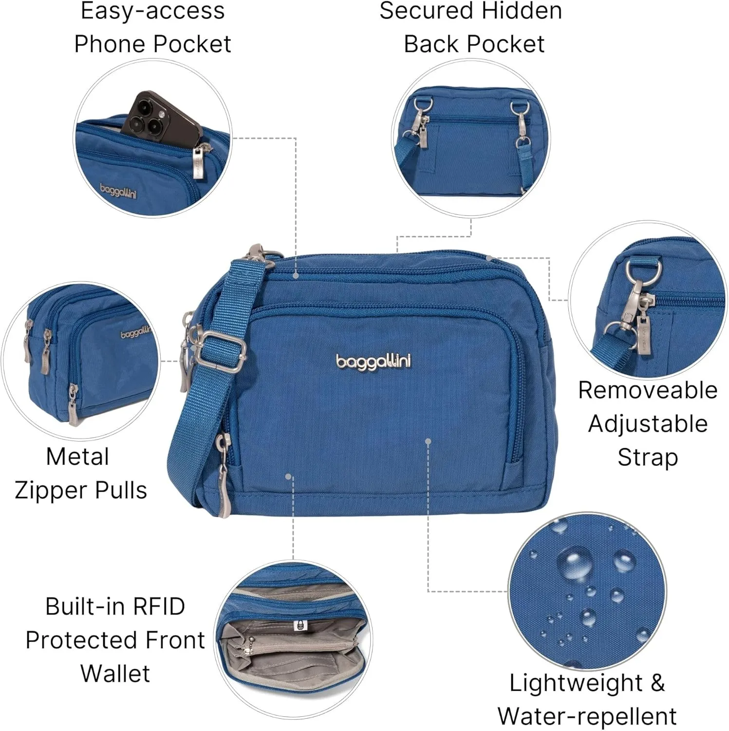 Baggallini Women Triple Zip Bag with Wallet
