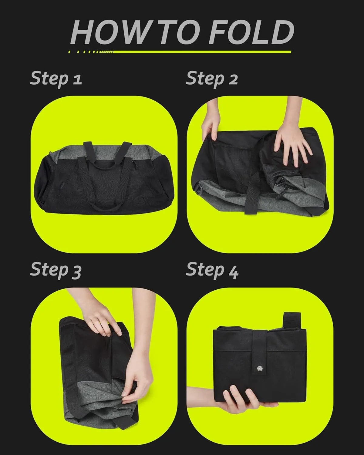 BAGSMART Gym Bags for Men Women, Foldable Travel Duffle Bag, Lightweight Weekender Duffel Bag With Shoe Compartment, Water Resistant Workout Duffle Sports Bag for Travel Yoga, Black