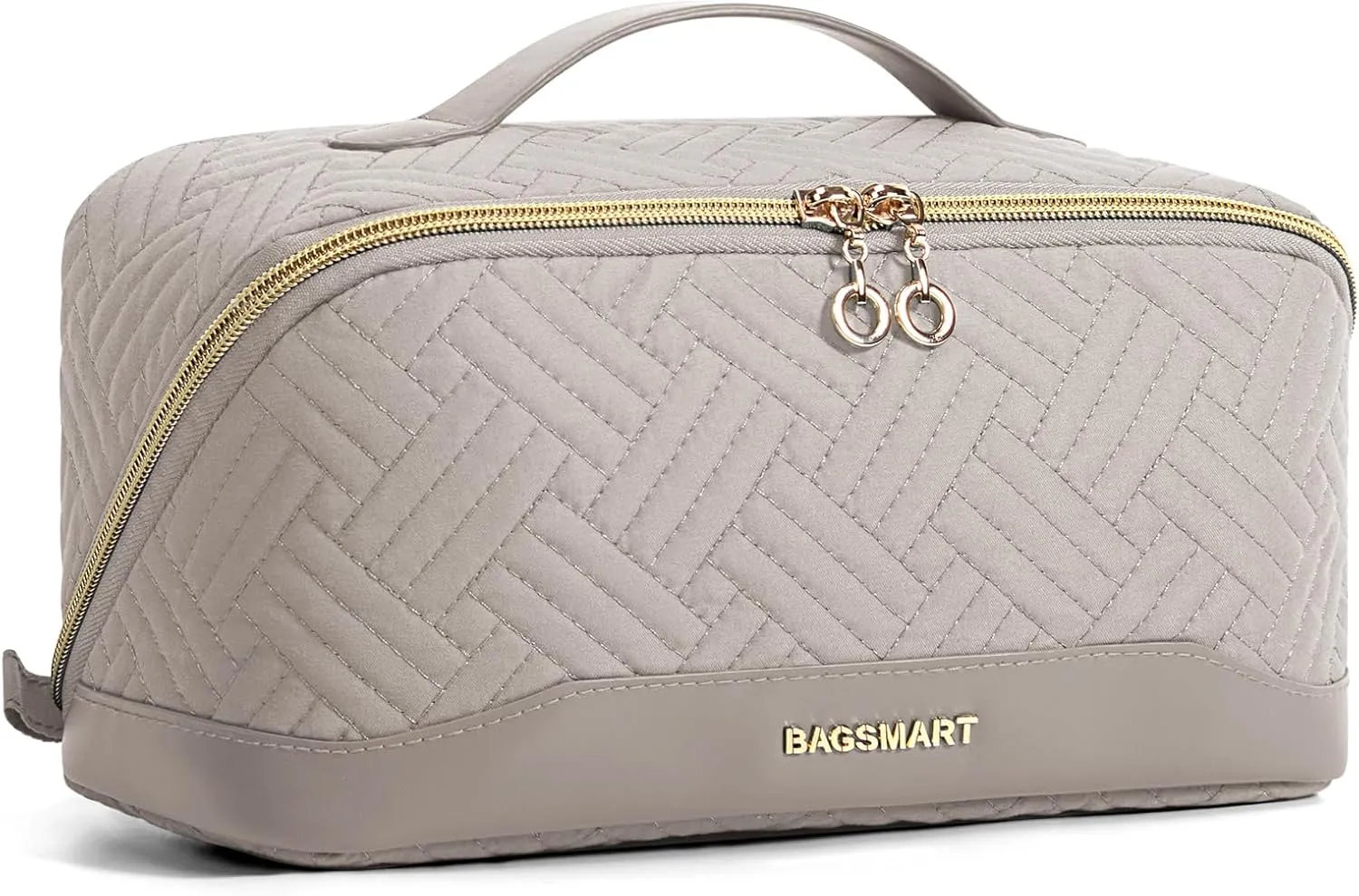 BAGSMART Makeup Bag, Travel Cosmetic Bags Water-resistent Makeup Case for Women Portable Pouch Open Flat Make Up Organizer for Toiletries, Brushes, Tranquil Gray