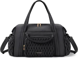BAGSMART Quilted Duffle Bag for Women, Weekender Overnight Gym Travel Carry-On Bag, Black