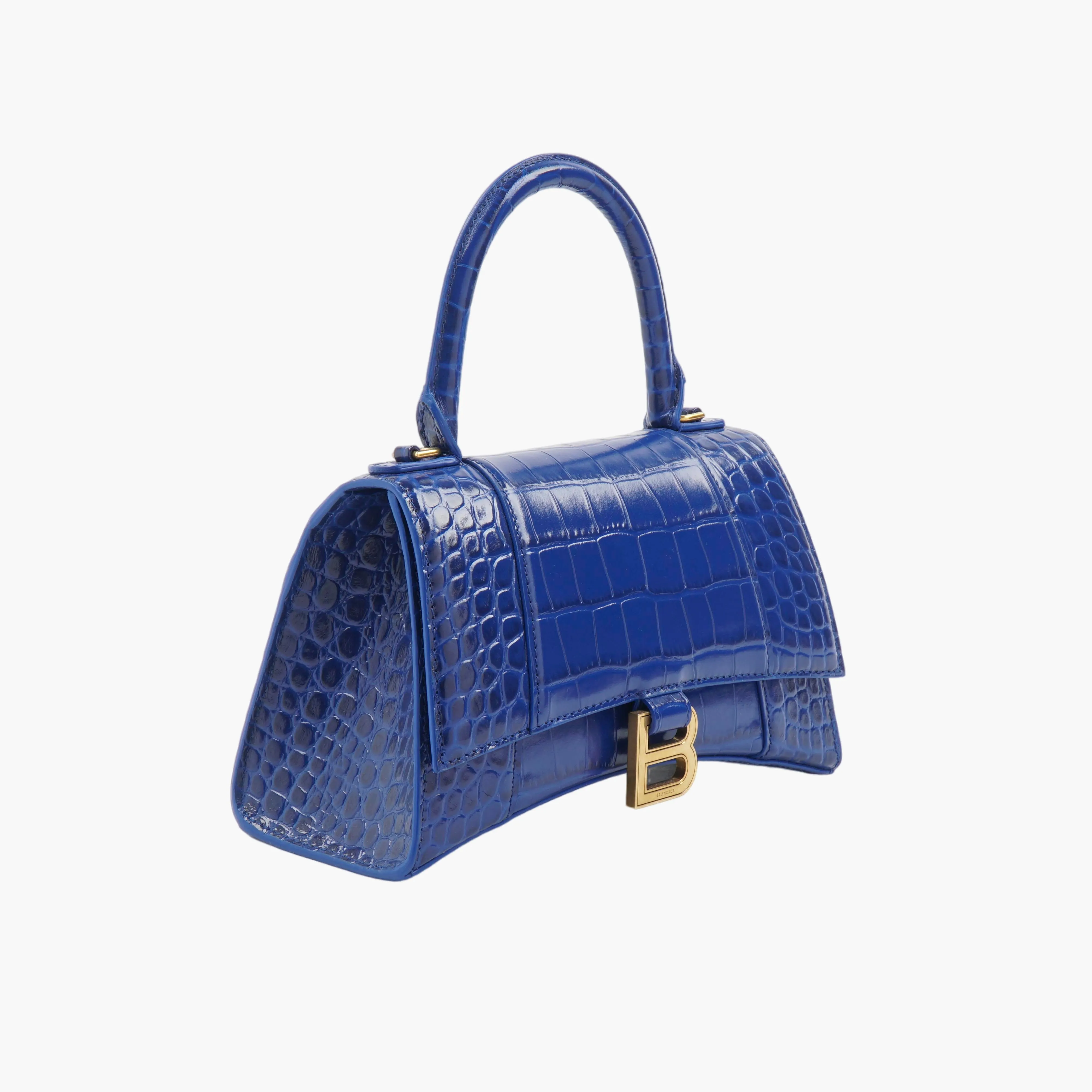 Balenciaga Croc-Embossed Handbag in Blue-Gold with Iconic 'B' Logo